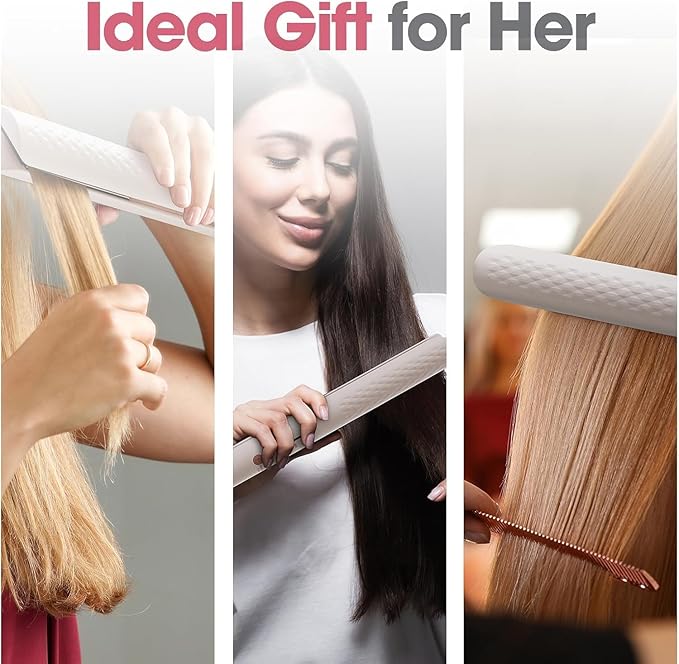 Quico Hair Straightener, 110-240V Global Travel Hair Straighteners for Women, 15s Fast Heating, Professional Negative Ion Flat Iron, Temp Memory, 320℉-450℉, Auto-Off, with Glove and Clips, Gift, Pink