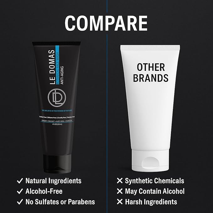 Botanical Face Wash with Ginger, Walnut, Aloe Vera & Charcoal – Hydrating Facial Cleanser for Men & Women – Sulfate Free, Gentle Skin Care Products & Face Wash for All Skin Types, 4 fl oz