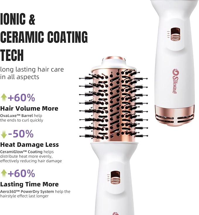 Hair Dryer Brush Blow Dryer Brush 4 in 1, 2 Inch Hot Air Brush for Hair Drying & Styling | Ionic Oval Barrel for Smooth, Frizz-Free Volume Blowout, Dual Voltage Lightweight Travel Hair Dryer Brush