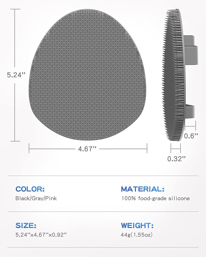 Manmihealth Silicone Back Scrubber(Thick Bristles) & Soft Bath Glove Set, Super-Exfoliating Body Scrubber & Super-Lathering Shower Brush Combination, with a Free Hook.(Gray)