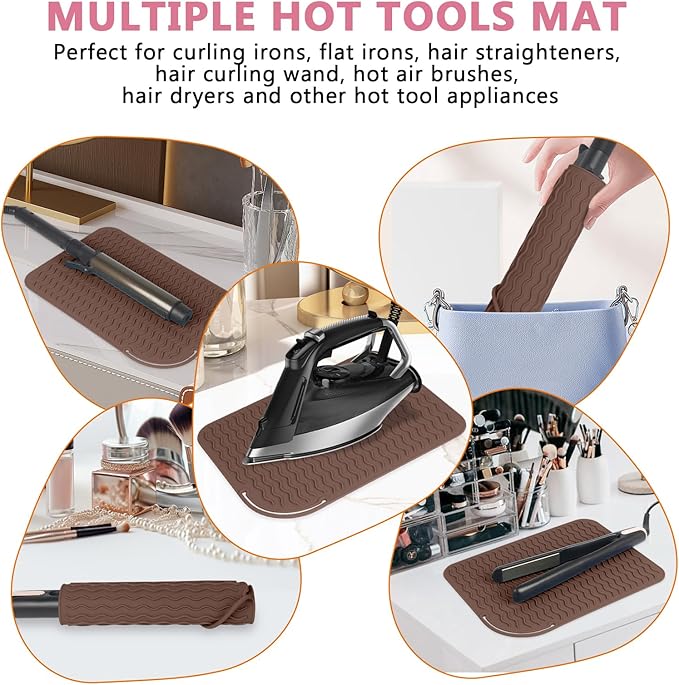 Larger Size Silicone Heat Resistant Mat for Curling Irons, Flat Irons, Hair Straightener and Other Hair Styling Tools, Portable Hot Tools Pad Cover for Travel Vanity Salon(12.0" x 9.0")