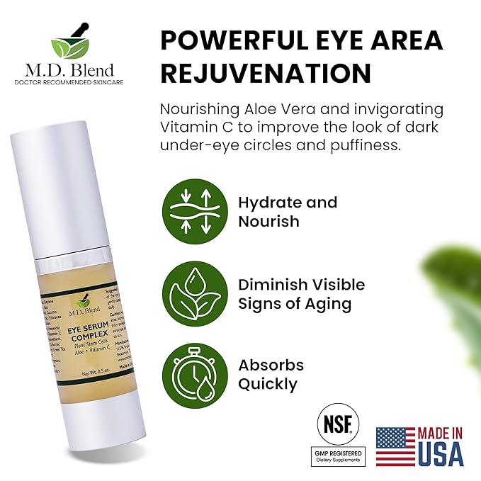 Plant Stem Cell Eye Serum Complex | Aloe Vera, Vitamin C | Hydrating Eye Treatment | Airless Pump - 15ml