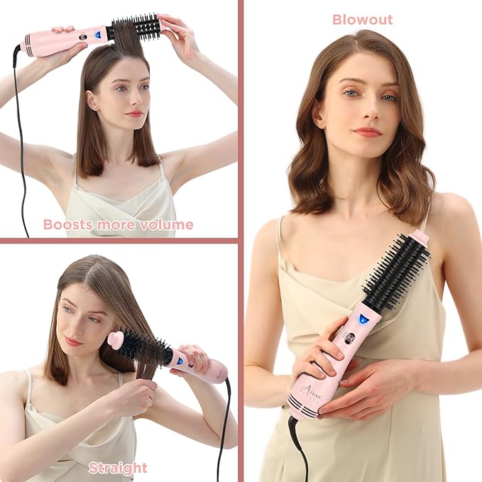 Hair Dryer Brush Blow Dryer Brush in one, Aima Beauty 1.25'' Round Brush Blow Dryer Ionic Hot Air Brush Styler Volumizer with Ceramic Coating & Tufted Bristles for Smooth and Shiny Blowout, Pink