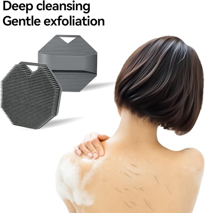 Silicone Body Scrubber Loofah as Stocking Stuffers-Gentle Exfoliating Brush for Sensitive Skin, Women＆Men, Non-Slip Handle, Long-Lasting, Easy Clean & Travel Friendly(Gray)
