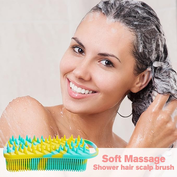 Silicone Body Scrubber, 2 in 1 Body Brush & Hair Scalp Brush for Shower and Bath, Easy Clean, Lathers Well, Stimulating Blood Circulation More Hygienic Than Loofah, Fit Women Men.Camo Green