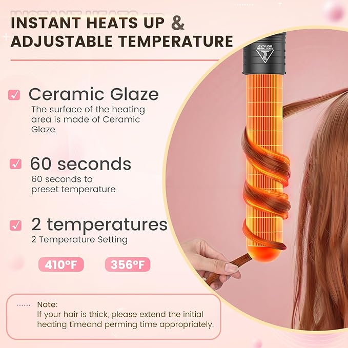 5 in 1 Curling Iron Wand Set, Hair Curling Iron Interchangeable Ceramic Barrels (0.35 to 1.25 Inch), Barrel Heat Protective Glove 2 Clips, Dual Voltage Hair Curler for Girls, Women Gift - Rose Gold