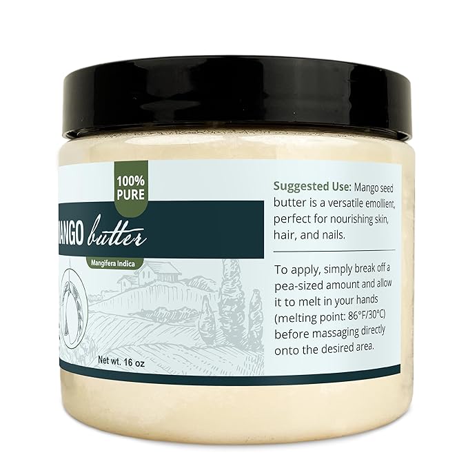 Zatural 100% Pure Mango Butter | Cold Pressed Raw Creamy Body Butter for Skin Hydration, Conditioning & Softening (16oz)