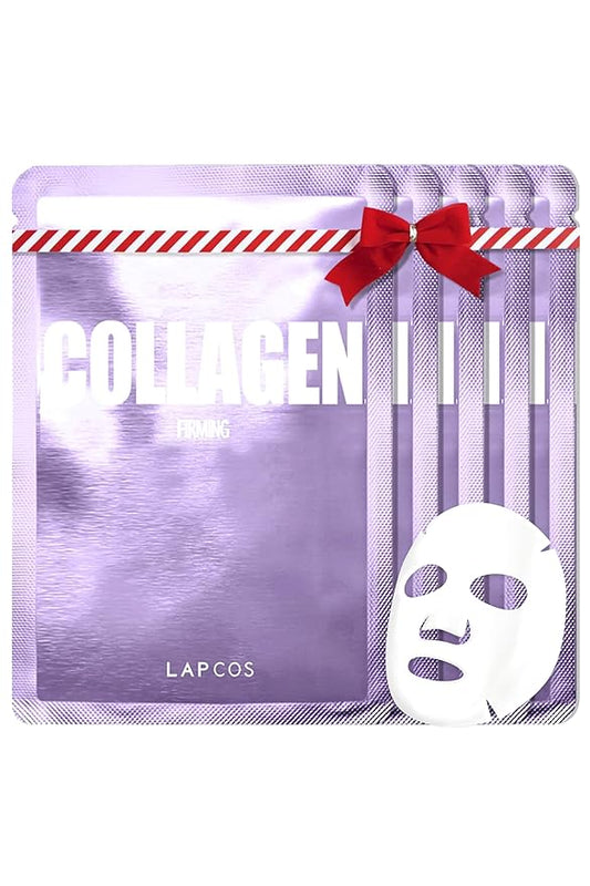 LAPCOS Collagen Sheet Mask, Firming Daily Face Mask with Collagen Peptides for Anti-Aging, Helps to Minimize Wrinkles, Restores Skin Elasticity & Firmness, Hydrating, Korean Beauty, 5-Pack