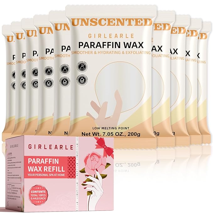 Paraffin Wax Refills 10 Packs Unscented for Paraffin Wax Bath Machine - for Dry Cracked Skin on Hands, Feet, Elbows - Moisturizing Hydration to Relieve Stiff Muscles & Joints