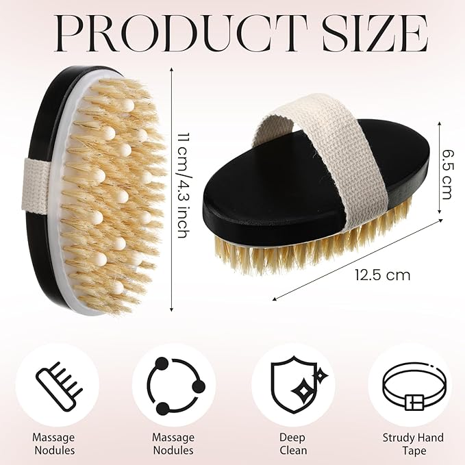 Gejoy 10 Pcs Dry Brushing Body Brush Exfoliating Brush with Massage Nodule Dry Skin Body Scrubber for Shower Bath Back Circulation Improvement Dead Skin Exfoliator (4.92 x 2.56 Inches,Black)