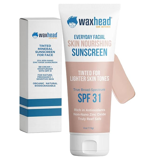 Tinted Mineral Sunscreen for Face SPF 31 by Waxhead – Non-Nano Zinc Oxide BB Cream Moisturizer, Unscented, Non-Comedogenic Facial Sunscreen & Primer for Daily Wear (Light Tint 4oz)