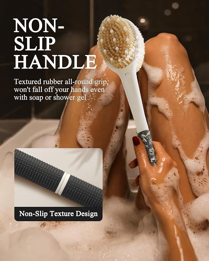 Shower Brush for Massage Dry Brushing: Back Scrubber for Shower with 18.1 in Anti Slip Long Handle - Bath Body Brush for Lymphatic Drainage Exfoliator Improving Skin Health for Women Men Elderly Black