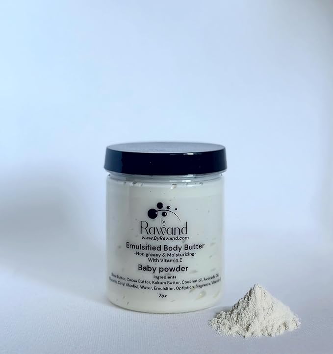 Handmade baby powder Body buttercream with Shea & Cocoa butter based with natural oils & Hyaluronic Acid - non greasy, moisturizing (White (Baby Powder))