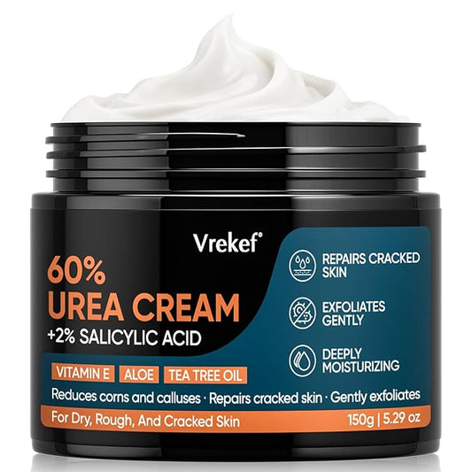 Urea Cream 60% Plus Salicylic Acid 2%, Urea Cream 60 Percent for Feet Maximum Strength, Foot Cream for Dry Heels Cracked