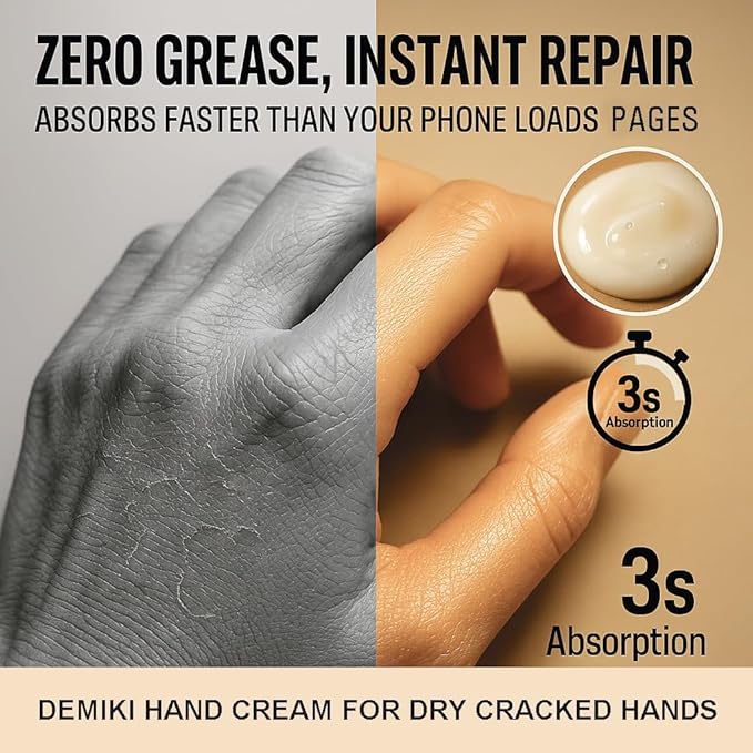 DEMIKI Shea Butter Hand Cream for Dry Cracked Hands | Japanese Skin Care Hand Lotion with Shea Butter, Coconut Oil | Hand Cream for Women | Travel Essentials | Travel Size 50g/1.7fl. oz