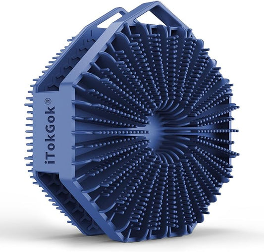 iTOKGOK® 2-in-1 Silver-Infused Silicone Body Scrubber, Double-Sided Design Body Brush Body Scrubber Exfoliating Body Brushes for Sensitive Skin for Showering, Silicone Loofah - Blue