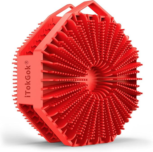 iTokGoK® Premium Silver-Infused 2-in-1 Silicone Body Scrubber, Double-Sided Design Body Brush Silicone Body Scrubber Exfoliating Body Brushes for All Skin for Showering, Lathers Well- Red