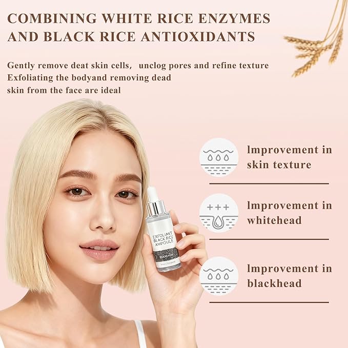 Rice Peel Shot Glow Rice Ampoule Duo | Pore Minimizing Gentle Peel & Deep Hydration |Black Rice Exfoliant for All Skin | 6.76 Fl Oz 2Pcs