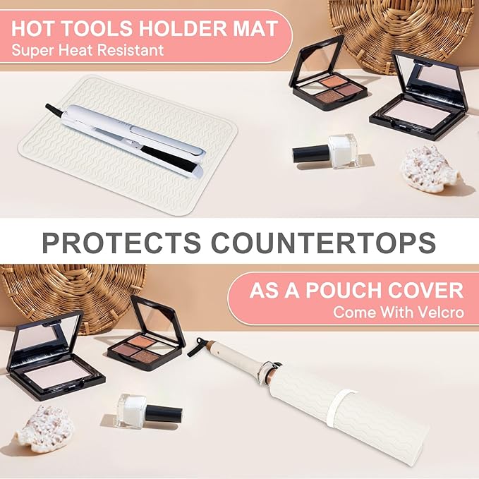 Oversize Silicone Heat Resistant Mat, Portable Travel Mat Cover for Curling Irons, Flat Irons, Hair Straightener and Hot Hair Styling Tools(14.2" x 11")