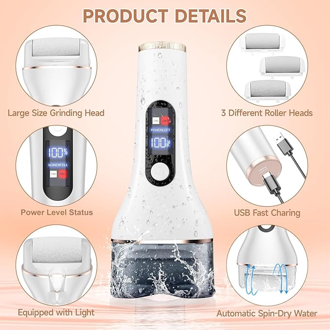 AdamPark Electric Callus Remover for Feet,Rechargeable Portable Electronic Foot File Pedicure Kits,Professional Waterproof Pedi Feet Care Tools Wet&Dry Foot Scrubber File Perfect for Hard Cracked Skin