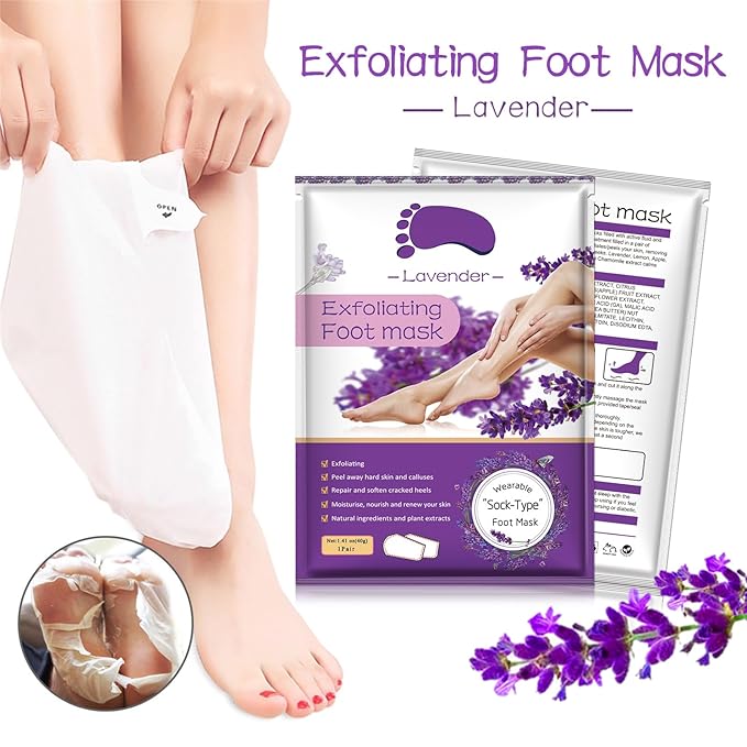 Foot Peeling Mask 5 Pack, Foot Peel Mask Remove Dead Skin, Rough Callus and Cracked Heels, Dry Skin Moisturizer for Soft and Smooth Baby Touch Feet (Lavender)