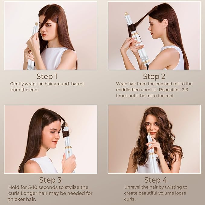 Blow Dryer Brush 5 in 1, Upgrade Hair Dryer Brush Air Curler Air Curling Wrap Styler, Detachable Hot Air Brush Negative Ion Curling Brush Iron, Hair Styling Tools for Drying Curling Straightening