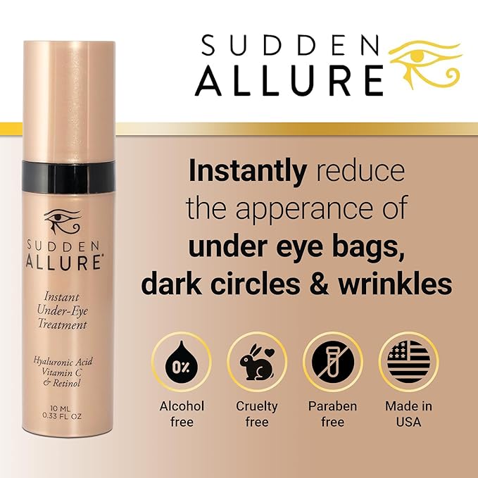 Sudden Allure Instant Under Eye Treatment Serum – Erase Under Eye Bags, Dark Circles, Wrinkles & Lift Sagging Eyes - Instantly Tighten & Firm - Reduce Eye Bags & Crows Feet | Made in USA (10 ml, 2pk)
