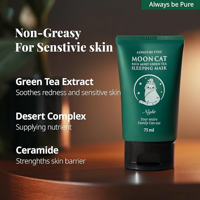 Green Tea Sleeping Mask 75ml – Rich Moisture Night Mask, Hypoallergenic, Calms Redness, Deep Hydration for Sensitive Skin, Non-Sticky Korean Skincare