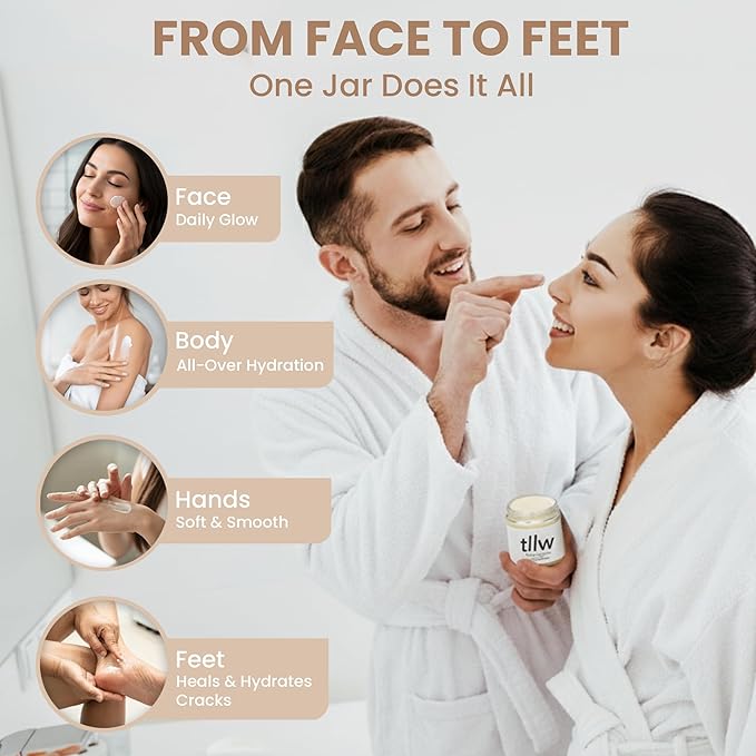 100% Grass Fed Beef tallow for face and body, Whipped Tallow Balm Moisturizer with Organic Jojoba Oil & Manuka Honey (2.7 oz, Vanilla Scented)