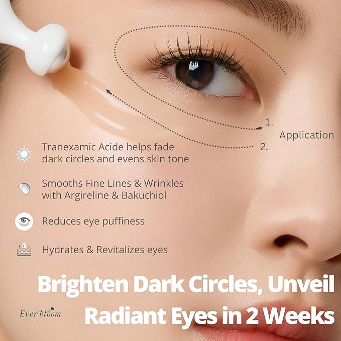 Tranexamic Acid Eye Serum Roller with Bakuchiol, Argireline Peptide, Caffeine for Dark-Circles, Hyperpigmentation,Puffiness, Skin Glow, Fine Line Care, Korean Skin Care 0.5 fl. Oz
