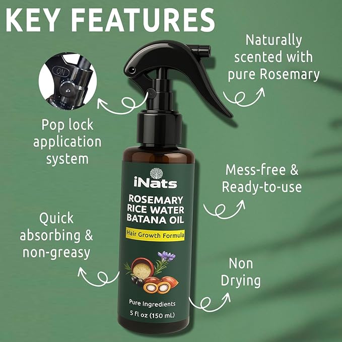 Rosemary Water Spray 5 fl oz - with Rice Water, Biotin, Batana & Peppermint Oil – Hair Oil Spray for Strengthen, Moisturize & Thicken Naturally, Suitable for All Hair Types - For Men & Women