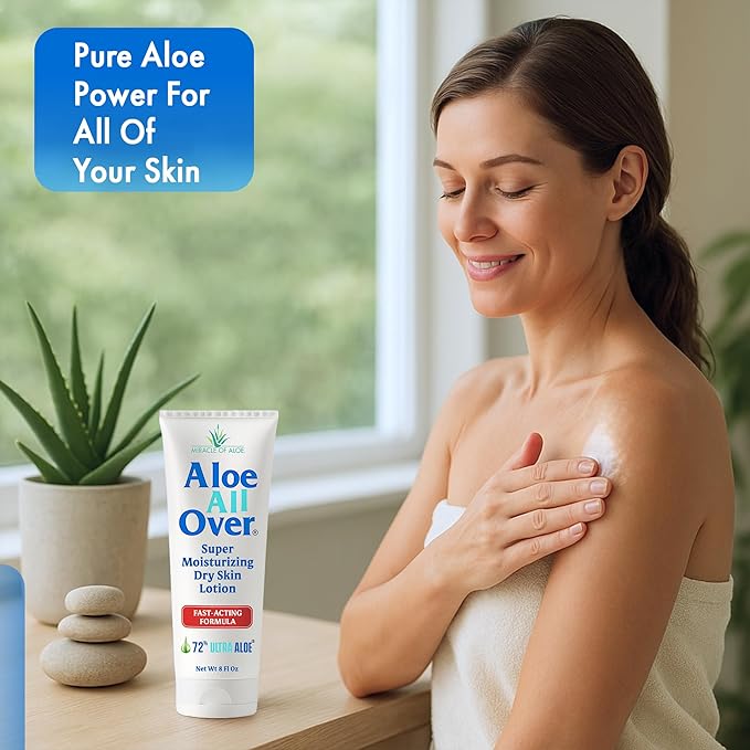 Miracle of Aloe’s Aloe All Over Super Moisturizing Dry Skin Lotion (2-Pack, 8 oz) - Made with 72% UltraAloe Aloe Vera Gel. Safe for Everyone: Men, Women, Kids. Ends Flaking and Restores Dry Skin Fast