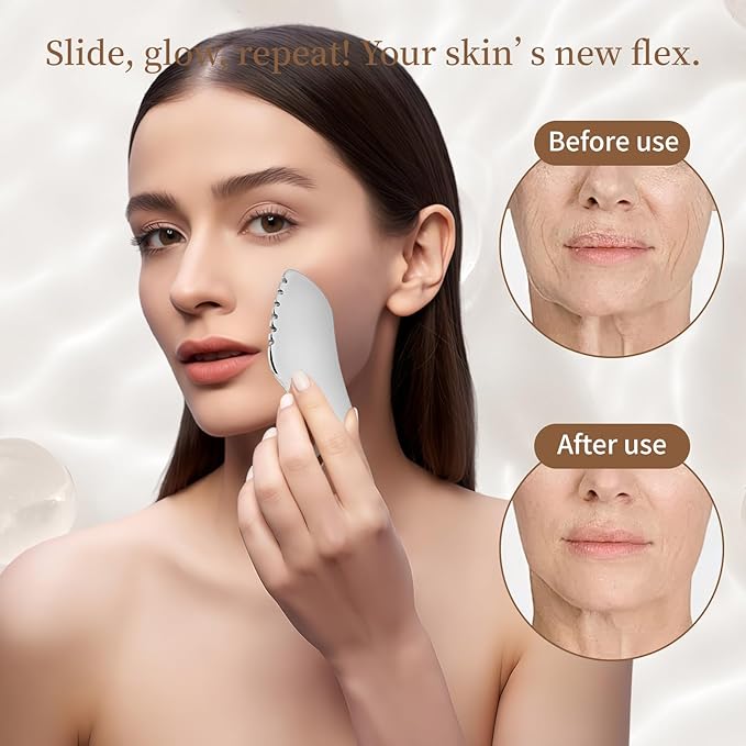 Jagged Edge Gua Sha Facial Tools Stainless Steel - Lift, Depuff & Glow | Spa-Grade, Travel-Ready, Metal GuaSha Tool for Face, Neck, Body Lymphatic Drainage Massager Natural Skin Care