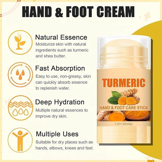 Turmeric Foot Cream, Hydrating & Softening Hand and Foot Cream Balm Stick, Hand and Foot Cracked Heel Stick Moisturizer, Heel Cream for Women Men & Girls, Balm for Dry Elbows, 1.41 Oz 1Pc