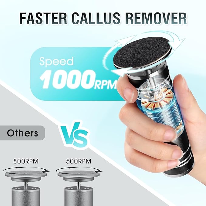 Electric Foot File Callus Remover: Adjustable Speed Feet File Grinder with 60 Pcs Sandpaper Discs - Professional Pedicure Tools for Dead Skin Calluses (Black)