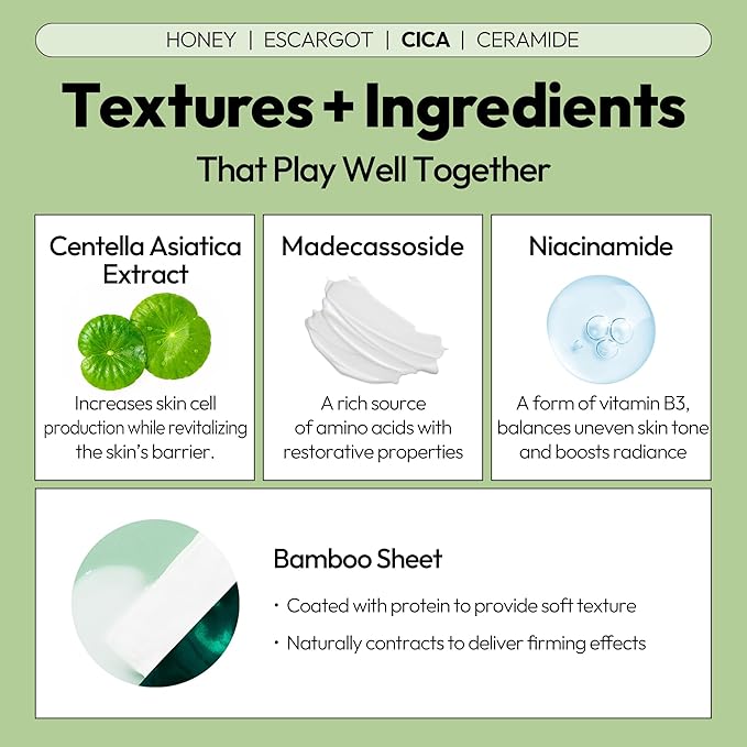 LAPCOS Skin Barrier Repair Sheet Mask Variety Pack – Escargot, Cica, Ceramide, Honey 4 Types of Face Mask Set – Daily Korean Skin Care w/Snail Mucin, Centella Asiatica & Niacinamide (12 ea)