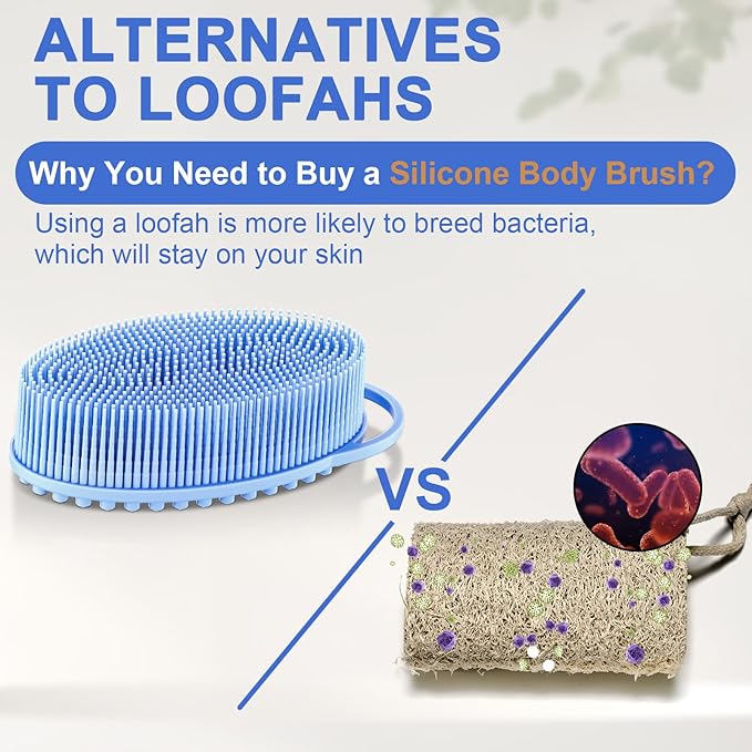 Metene 2 Pack Silicone Exfoliating Body Scrubber with Loop, Body Scrubber for Men and Women, Silicone Loofah for Shower, Soft Silicone for Shower and Bath Skincare Routine(Blue)