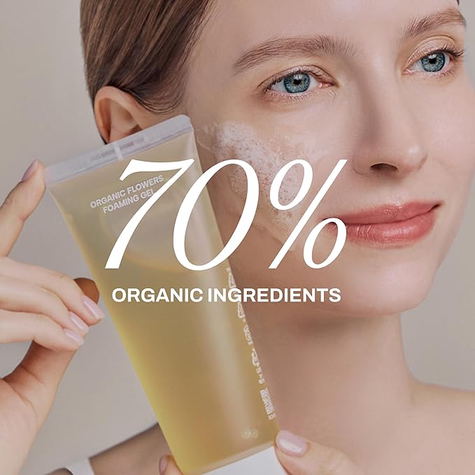 Whamisa Organic Flowers Foaming Cleansing Gel, Foaming Face Wash, Postbiotic-Rich Formula for Gentle Wash, Pore Care, Fermented, Hydrating (150ml)
