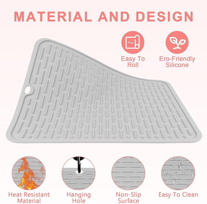 Oversize Silicone Heat Resistant Mat for Curling Irons, Flat Irons, Hair Straighteners and Hot Hair Styling Tools, Portable Hot Tools Cover Pad for Travel Vanity Salon(14.2" x 11.0")