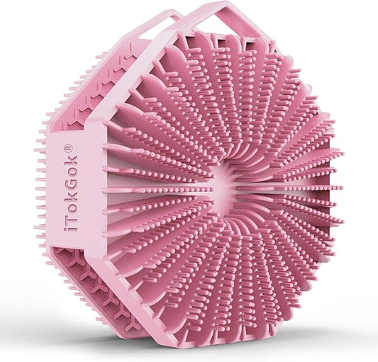 iTokGoK® Premium Silver-Infused Double-Sided Design 2-in-1 Silicone Body Scrubber for Women,Body Buffer Scrubber for Sensitive Skin, Ergonomic No-Slip Handle, Long-Lasting & Easy to Clean - Pink