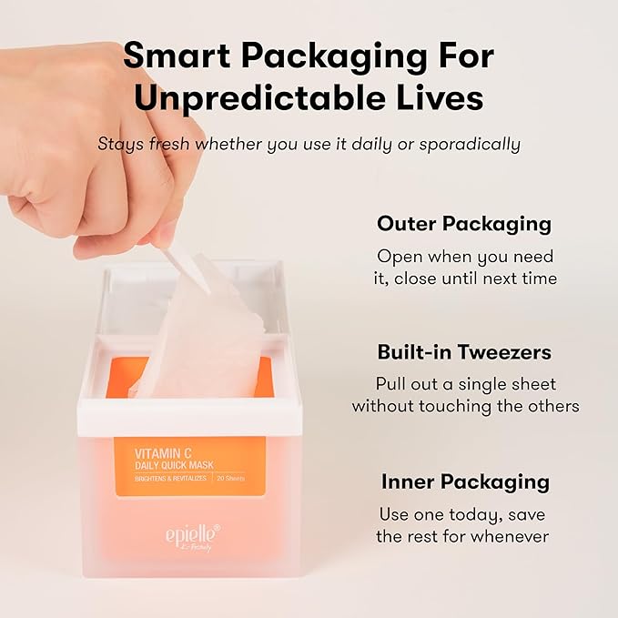 Epielle Vitamin C Korean Face Masks 20 Pack - Brightening Sheet Masks with Niacinamide for Dark Spots & Glowing Skin, Stocking Stuffers for Women