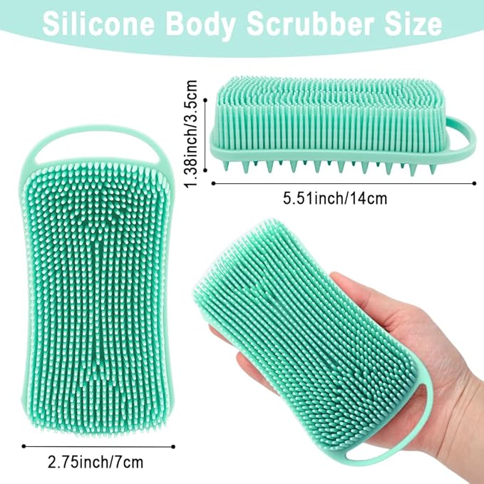 Silicone Body Scrubber, 2 in 1 Soft Silicone Loofah 2 Pack Exfoliating Body Scrubber Loofah for Women Men, Body Scrubber Shower Bath Shampoo Brush with Loop for Sensitive Skin Lather Well,Black &Green