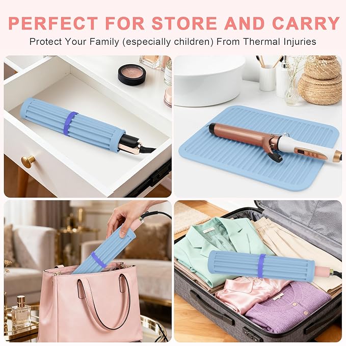 AMIJEAL Oversize Silicone Heat Resistant Mat for Hair Tools, Curling Iron Flat Iron Hair Straightener Holder Mat, Portable Hot Tools Cover Pad for Travel Vanity Salon(14.2" x 11.0")