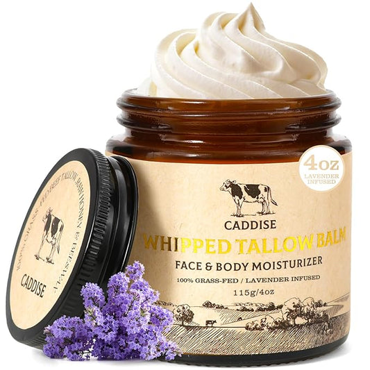 Whipped Beef Tallow for Skin – 100% Grass-Fed Handmade Cream Moisturizer for Face & Body, Natural with Honey, Shea Butter, Jojoba Oil, Non-Greasy, Nourishing for Men, Women, Kids, 4 Oz (Lavender)
