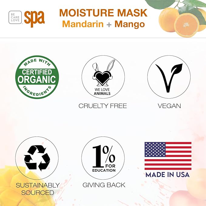 BCL SPA Organic Mandarin and Mango moisture mask for hands, foot mask, and body mask skin care spa treatment, home or professional use with argan oil, olive oil, aloe vera, cucumber, and kelp 16 fl oz