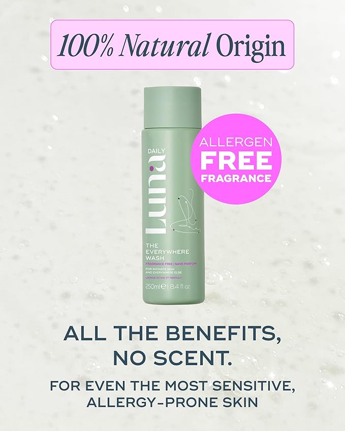 Luna Daily Fragrance-Free Feminine Wash, Unscented | pH-Balanced Body Wash for Sensitive Skin | Hydrating & Moisturizing Cleanser for Dry Skin | Gentle & Pregnancy-Safe, 250ml