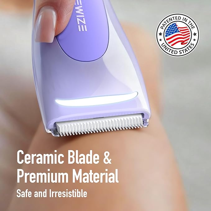 BAREWlZE Bikini Trimmer for Women, Pubic Hair Trimmer | LED Light, IPX7 Waterproof, USB-C Rechargeable, Replaceable Ceramic Blade | Electric Razors for Women, Electric Body Hair Shaver (Violet Haze)