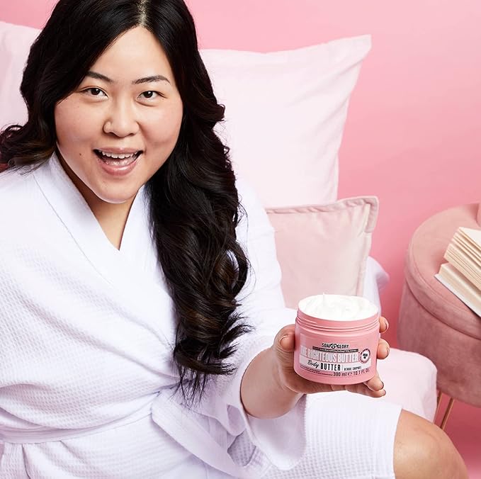 Soap & Glory The Righteous Body Butter - Hydrating Body Moisturizer for Dry Skin with Shea Butter, Vitamin E & Aloe Vera - Rich Lotion for Women - Vegan & Cruelty Free (10.1 fl oz)