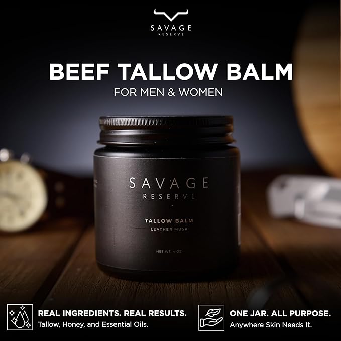 Beef Tallow Lotion for Face, Neck and Hands – Whipped Grass-Fed & Finished Tallow Balm with Manuka Honey & Olive Oil – No Seed Oils – All-In-One Cream Moisturizer for Skin – 4 oz