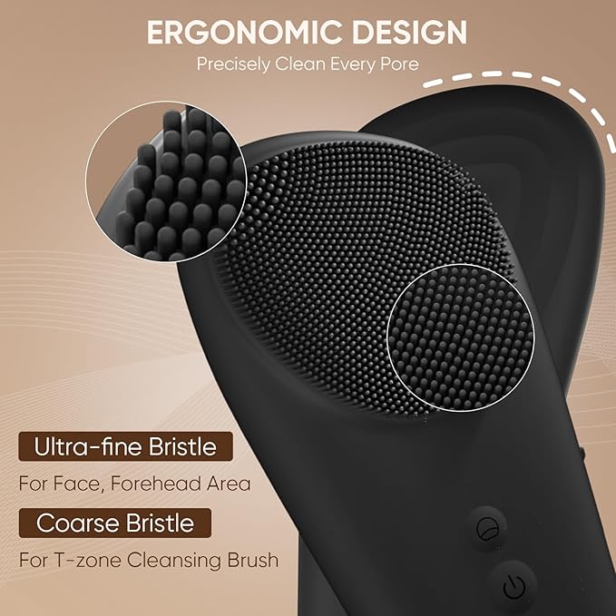 Silicone Face Scrubber Blackhead Scraper Rechargeable 2-in-1 Facial Cleansing Brush & Skin Spatula Duo, IPX7 Waterproof Exfoliating Massager Deep Cleansing for Women and Men（Black）
